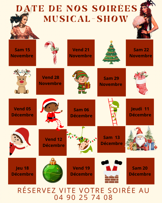 Calendrier des diners spectacles 